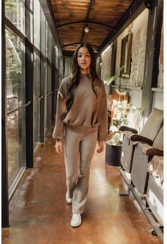 LOOXS 10sixteen corduroy flared broek greige Grijs Effen 170 176