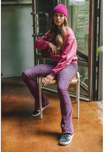 LOOXS 10sixteen flared broek met all over print roze zwart Meisjes Stretchkatoen 170 176 - Foto 3