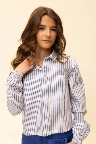 LOOXS 10sixteen gestreepte blouse lichtblauw Meisjes Katoen Button down