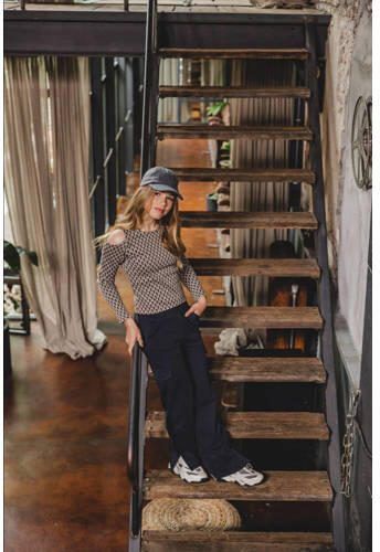 LOOXS 10sixteen longsleeve met all over print beige zwart Katoen Ronde hals 176 - Foto 2