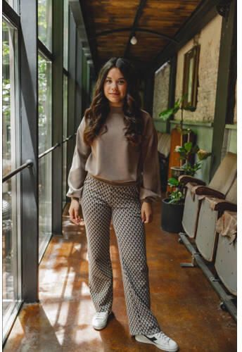 LOOXS 10sixteen loose fit broek met all over print beige zwart Meisjes Stretchkatoen 170 176