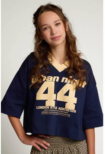 LOOXS 10sixteen rechtvallend T-shirt met print donkerblauw Meisjes Stretchkatoen V-hals