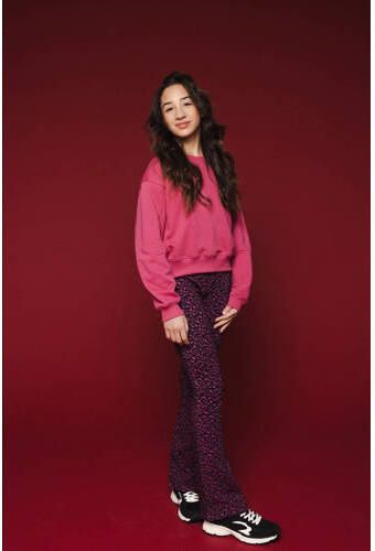 LOOXS 10sixteen flared broek met all over print roze zwart Meisjes Stretchkatoen 170 176