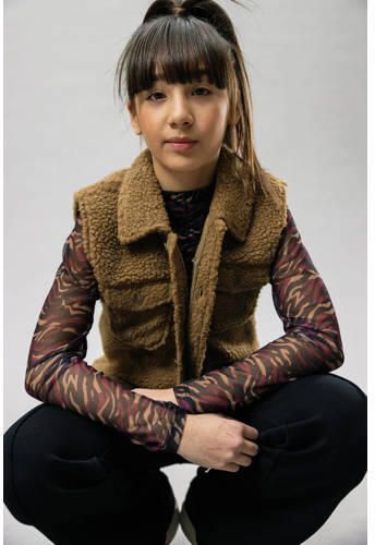 LOOXS 10sixteen top met camouflageprint en mesh zwart wijnrood Meisjes Polyester Opstaande kraag 176 - Foto 2