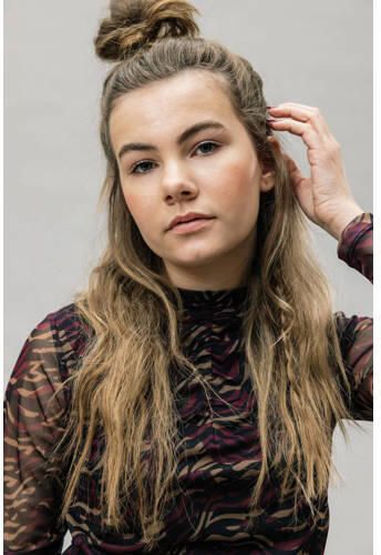 LOOXS 10sixteen top met camouflageprint en mesh zwart wijnrood Meisjes Polyester Opstaande kraag 176 - Foto 3