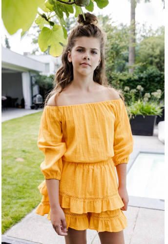 LOOXS 10sixteen top warmgeel Meisjes Stretchkatoen Off shoulder Effen 128