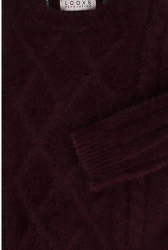 LOOXS 10sixteen trui met textuur wijnrood Meisjes Nylon Ronde hals Effen 152 - Foto 3