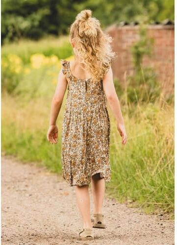 LOOXS little gebloemde jurk bruin oranje Meisjes Viscose Vierkante hals 104