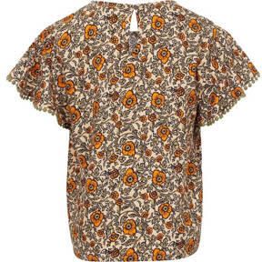 LOOXS little gebloemde top bruin oranje Meisjes Viscose Ronde hals Bloemen 104