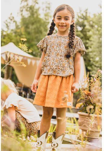 LOOXS little gebloemde top bruin oranje Meisjes Viscose Ronde hals Bloemen 104 - Foto 2