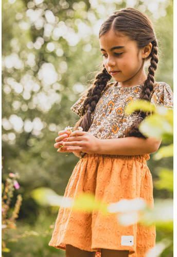 LOOXS little gebloemde top bruin oranje Meisjes Viscose Ronde hals Bloemen 104 - Foto 3