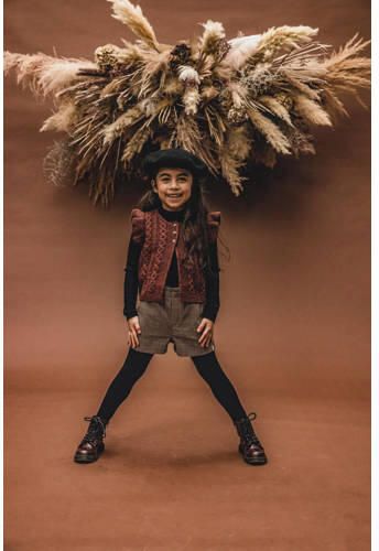 LOOXS little gebreid gilet wijnrood Meisjes Acryl Ronde hals Effen 110 - Foto 3