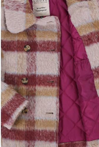 LOOXS little geruite flanellen winterjas ecru donkerrood Ruit 128 - Foto 3