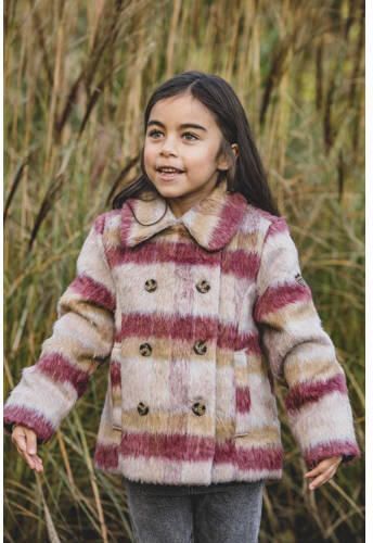 LOOXS little geruite flanellen winterjas ecru donkerrood Ruit 128 - Foto 2