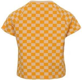 LOOXS little geruite top geel oranje T-shirt Meisjes Stretchkatoen Ronde hals 104