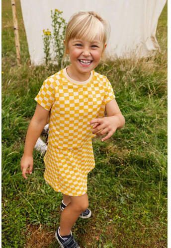 LOOXS little geruite top geel oranje T-shirt Meisjes Stretchkatoen Ronde hals 104 - Foto 3