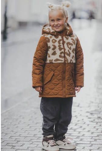 LOOXS little gewatteerde jas met panterprint bruin Meisjes Polyester Capuchon 134 - Foto 3