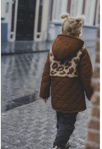 LOOXS little gewatteerde jas met panterprint bruin Meisjes Polyester Capuchon 134