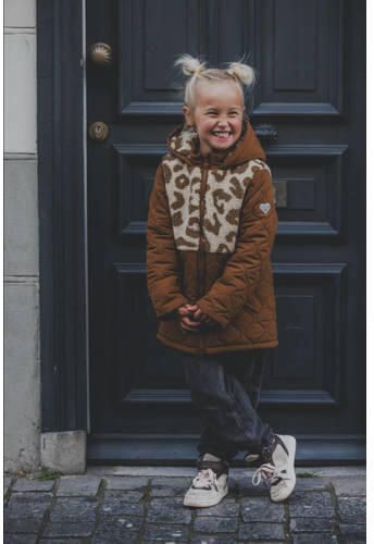 LOOXS little gewatteerde jas met panterprint bruin Meisjes Polyester Capuchon 134 - Foto 2