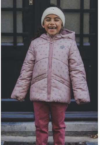 LOOXS little gewatteerde winterjas met all over print roze Meisjes Polyether Capuchon 134 - Foto 3