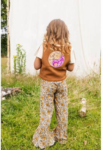 LOOXS little gilet met backprint bruin Meisjes Katoen V-hals Backprint 104 110