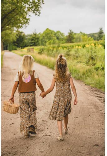 LOOXS little gilet met backprint bruin Meisjes Katoen V-hals Backprint 104 110 - Foto 2