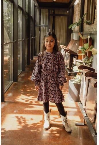 LOOXS little jurk met all over print paars Meisjes Viscose Ronde hals All over print 128