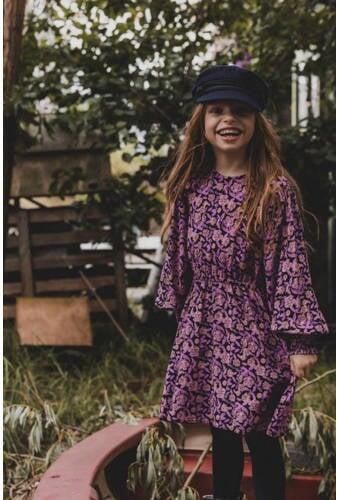 LOOXS little jurk met all over print paars Meisjes Viscose Ronde hals All over print 128 - Foto 2