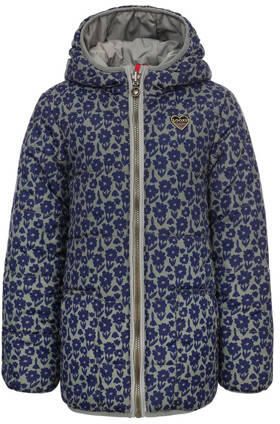 LOOXS little reversible gewatteerde winterjas met all over print grijsgroen blauw Meisjes Polyester Capuchon 104 - Foto 3