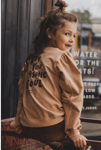 LOOXS little sweater met backprint bruin Meisjes Stretchkatoen Ronde hals 110