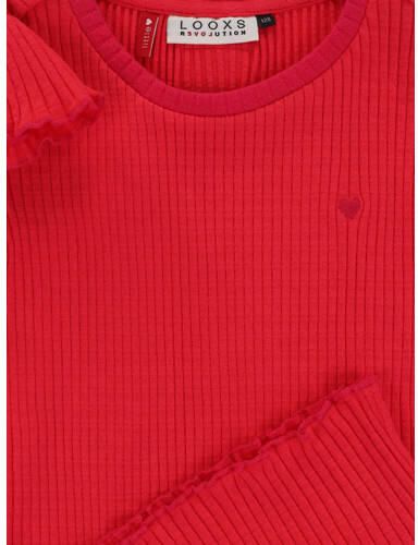 LOOXS little T-shirt rood rib gebreid Meisjes Stretchkatoen Ronde hals - Foto 3