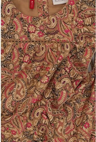 LOOXS little top met paisleyprint en ruches bruin roze Meisjes Viscose Ronde hals 104