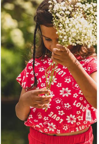 LOOXS little top met tekst rood wit Meisjes Stretchkatoen Ronde hals Tekst 122
