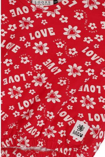 LOOXS little top met tekst rood wit Meisjes Stretchkatoen Ronde hals Tekst 122 - Foto 3