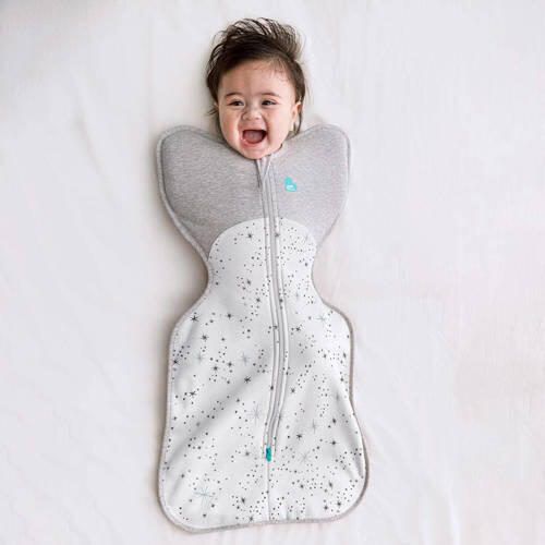 Love to Dream SwaddleUp inbakerslaapzak Fase 1 2-laags white grey TOG 1.5 Inbakerdoek 0-3 mnd