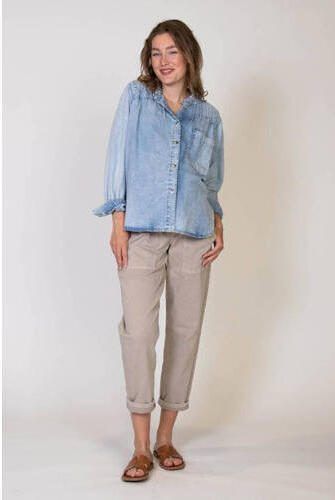 Love2wait denim zwangerschapsblouse light blue denim Blauw Effen XS - Foto 3
