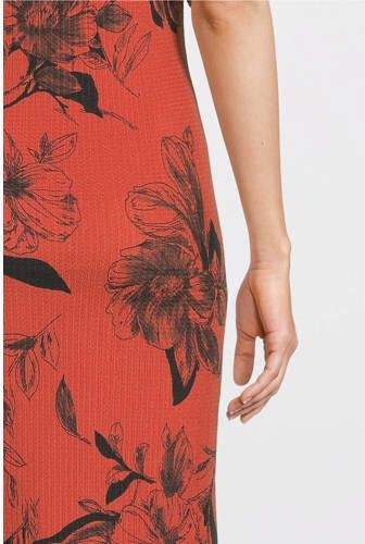 Love2wait gebloemde zwangerschaps- en voedingsjurk Sofia rood zwart Dames Polyester V-hals XS