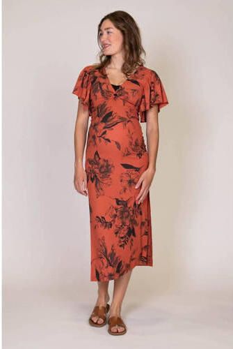 Love2wait gebloemde zwangerschaps- en voedingsjurk Sofia rood zwart Dames Polyester V-hals XS - Foto 2