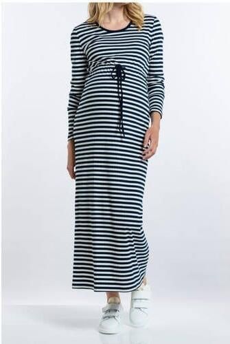 Love2wait gestreepte zwangerschapsjurk donkerblauw wit Dames Polyester Ronde hals XS - Foto 2