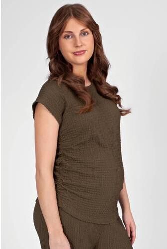 LOVE2WAIT zwangerschaps blousetop met textuur olijfgroen Dames Polyester Ronde hals - Foto 5