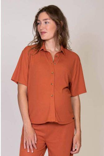 Love2wait zwangerschaps- en voedingsblouse Siena oranje Dames Polyester Klassieke kraag XS