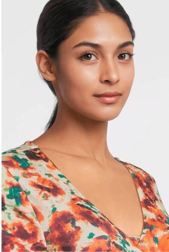 Love2wait zwangerschaps- en voedingsjurk met all over print oranje brique groen Dames Viscose V-hals XL - Foto 2