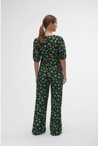 Mamalicious gebloemde loose fit broek MLELLINOR van polyester zwart groen XXL - Foto 4