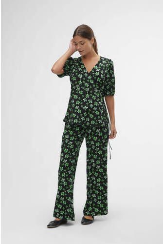 Mamalicious gebloemde zwangerschaps- en voedingstop MLELLINOR TESS zwart groen Dames Polyester V-hals XXL