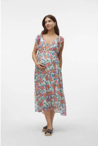 Mamalicious gebloemde zwangerschapsjurk MLADA mintgroen roze Dames Polyester V-hals XL - Foto 2