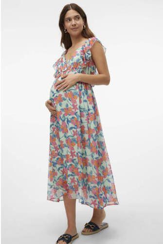 Mamalicious gebloemde zwangerschapsjurk MLADA mintgroen roze Dames Polyester V-hals XL - Foto 3