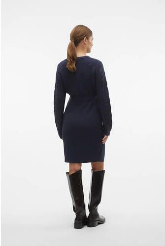 Mamalicious gebreide zwangerschapsjurk MLNEWLINA met ceintuur donkerblauw Dames Acryl V-hals XL - Foto 2