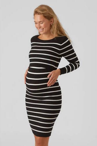 MAMALICIOUS gestreepte zwangerschaps- en voedings midi jurk MLNEWSIV zwart wit Dames Viscose Col maat XS - Foto 9