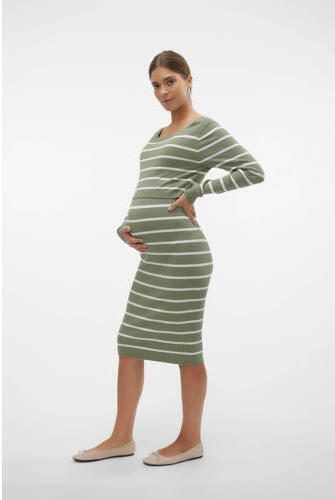 Mamalicious gestreepte zwangerschaps- en voedingsjurk MLNEWSIV JUNE groen wit Dames Viscose Ronde hals XL - Foto 3
