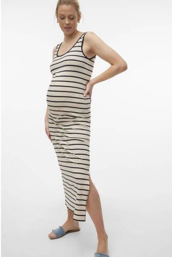 Mamalicious gestreepte zwangerschapsjurk MLEVAYD offwhite zwart Ecru Dames Katoen Ronde hals XL - Foto 3
